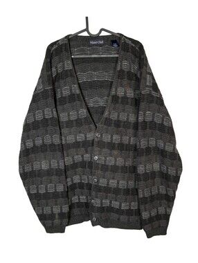 Vintage 90s Geometric Cardigan Preppy Knit Sweater Hunt Club Canada - Men's XL